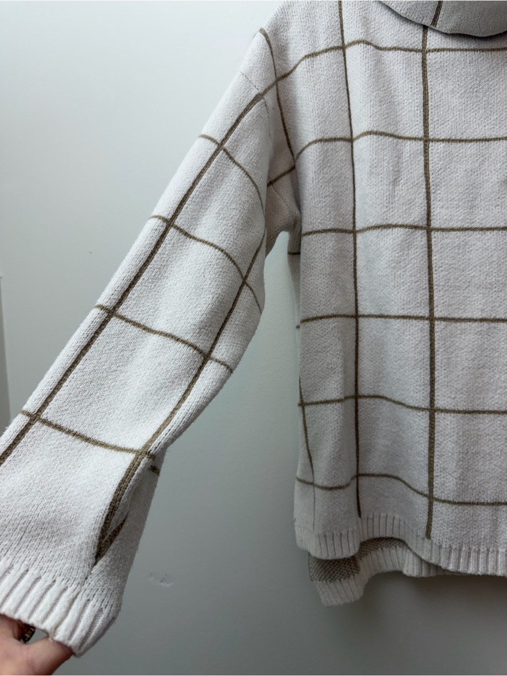 Oversized Cream Windowpane Cowl Neck Sweater L/XL Minimalist Preppy - Picture 3 of 6
